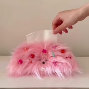 Long-haired dog pink tissue box light luxury high-end living room/car tissue box