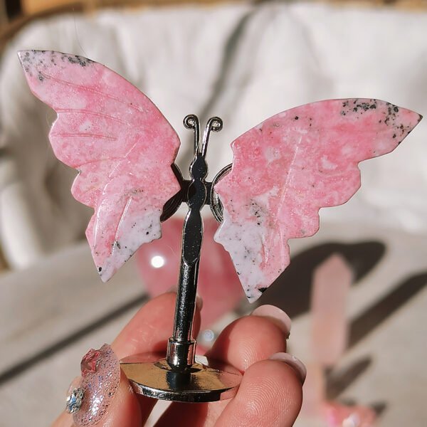 Rodonita mariposa Rosa cremoso Perú Calcita caribeña azul mariposa Cristales naturales Minerales Racimos de especímenes Souvenirs Regalos para parejas amigo Regalos para la familia