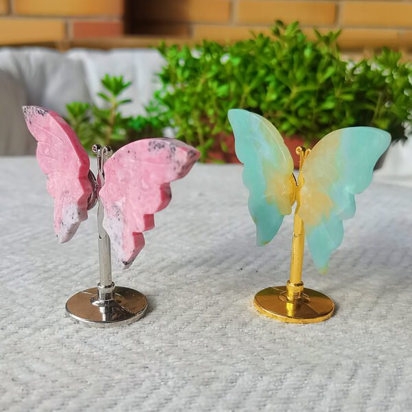 Rodonita mariposa Rosa cremoso Perú Calcita caribeña azul mariposa Cristales naturales Minerales Racimos de especímenes Souvenirs Regalos para parejas amigo Regalos para la familia